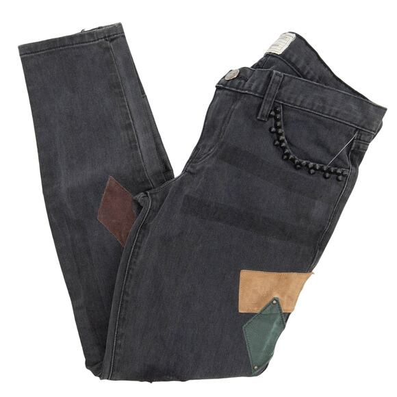 Current/Elliott The Stiletto Skinny Studded Leather Patch Jeans Size 28 - Picture 3 of 9